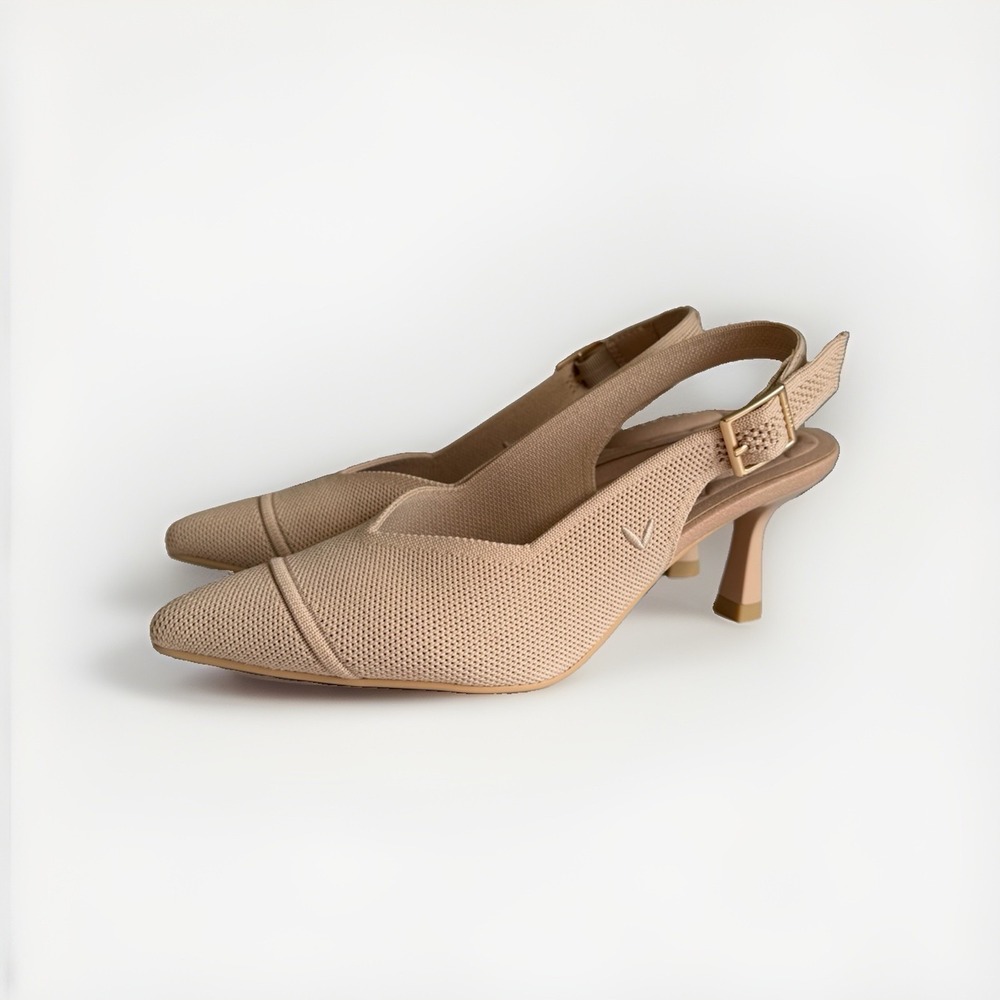 Vivaia Women's Pointed Toe Slingback Kitten Heels Beige EU 37 US 6.5